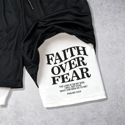 Christianartworkshop Faith Over Fear Matching Dual Print Psalm 118:6 Verse Drawstring Faith Shorts