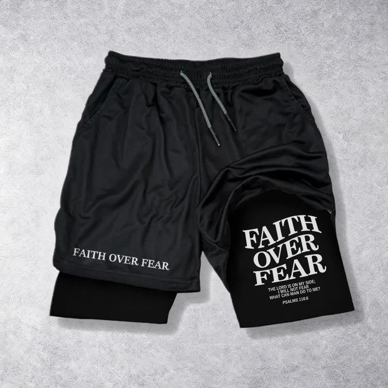 Christianartworkshop Faith Over Fear Matching Dual Print Psalm 118:6 Verse Drawstring Faith Shorts
