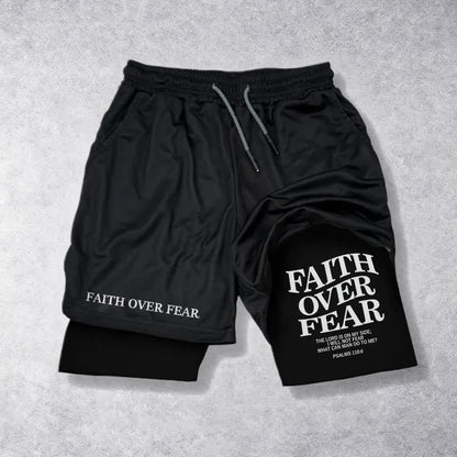 Christianartworkshop Faith Over Fear Matching Dual Print Psalm 118:6 Verse Drawstring Faith Shorts
