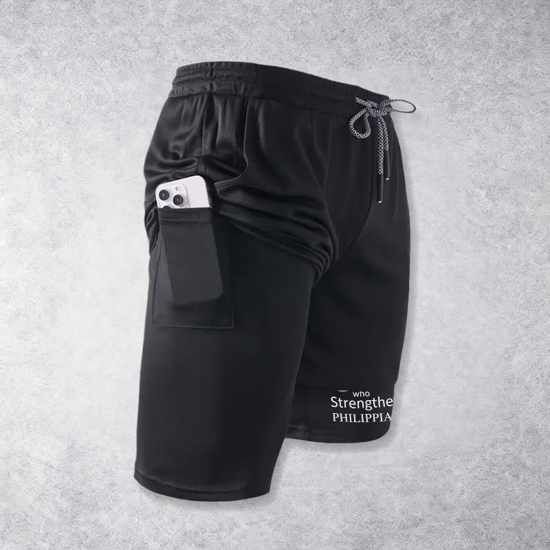 Christianartworkshop Timeless I Can Do All Things Through Christ Full Verse Dual Layer Drawstring Faith Sports Shorts