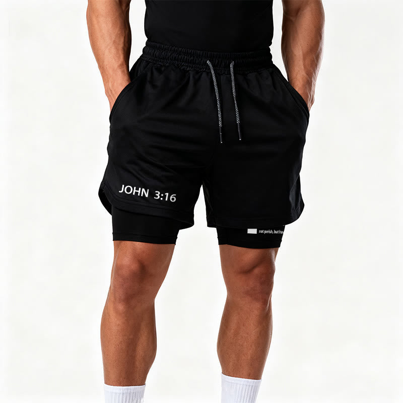 Christianartworkshop John 3:16 Outer Undeniable Cross Full Verse Inner Two Layer Drawstring Faith Shorts