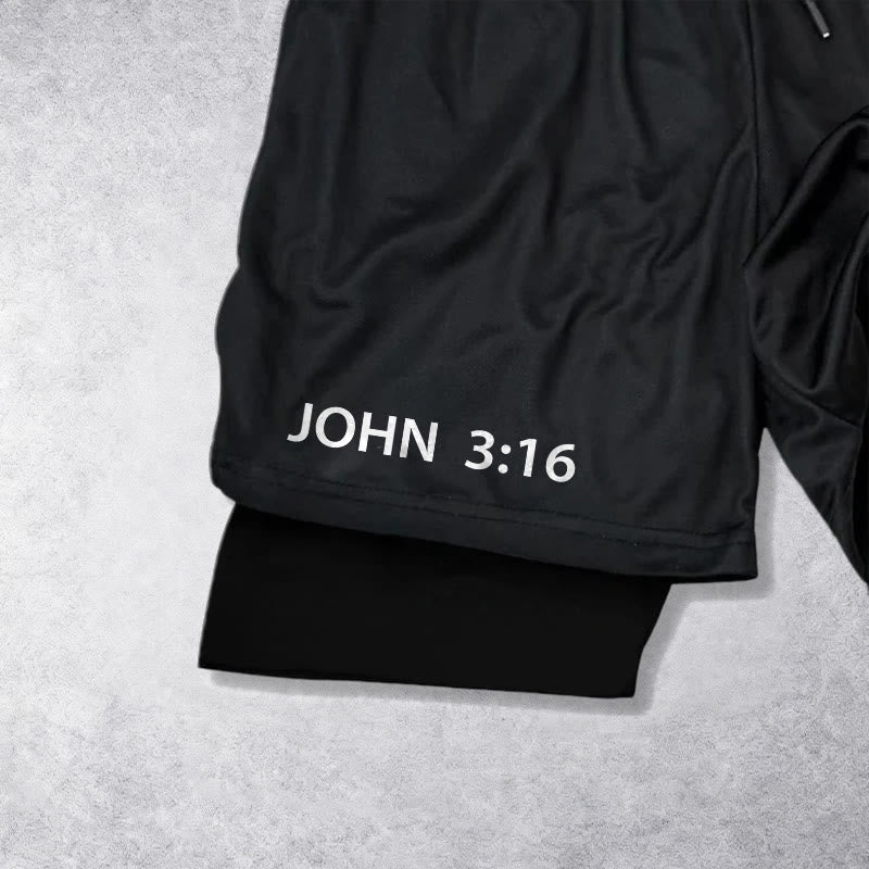 Christianartworkshop John 3:16 Outer Undeniable Cross Full Verse Inner Two Layer Drawstring Faith Shorts