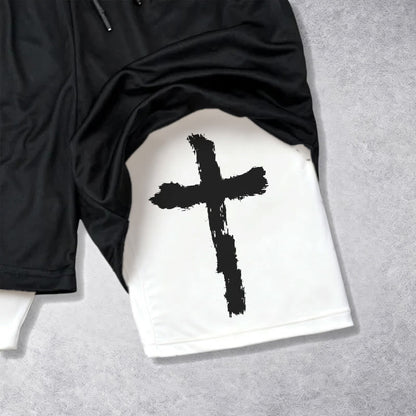 Christianartworkshop Undeniable Letter Outer Brushstroke Cross John 3:16 Full Verse Inner Two-Layer Drawstring Faith Shorts