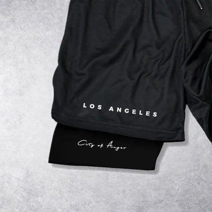 Christianartworkshop Los Angeles Letter Outer Flame Wing Cross City of Anger Hand Script Inner Two-Layer Drawstring Faith Shorts