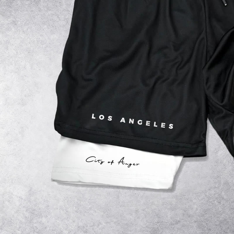Christianartworkshop Los Angeles Letter Outer Flame Wing Cross City of Anger Hand Script Inner Two-Layer Drawstring Faith Shorts