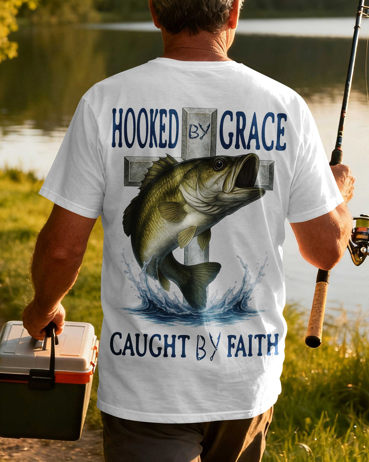 Hooked By Grace Caught By Faith All Over Print T-Shirt