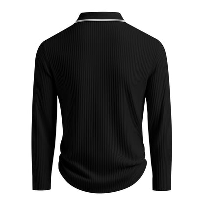 Men's Long Sleeve Polo Shirt Jacquard Fabric Collared Top