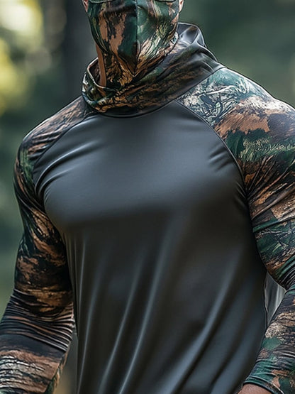 Men's Outdoor Sun Protection Breathable Cool Hunting Camouflage Mask Hooded Sun Protection Long-Sleeved Top