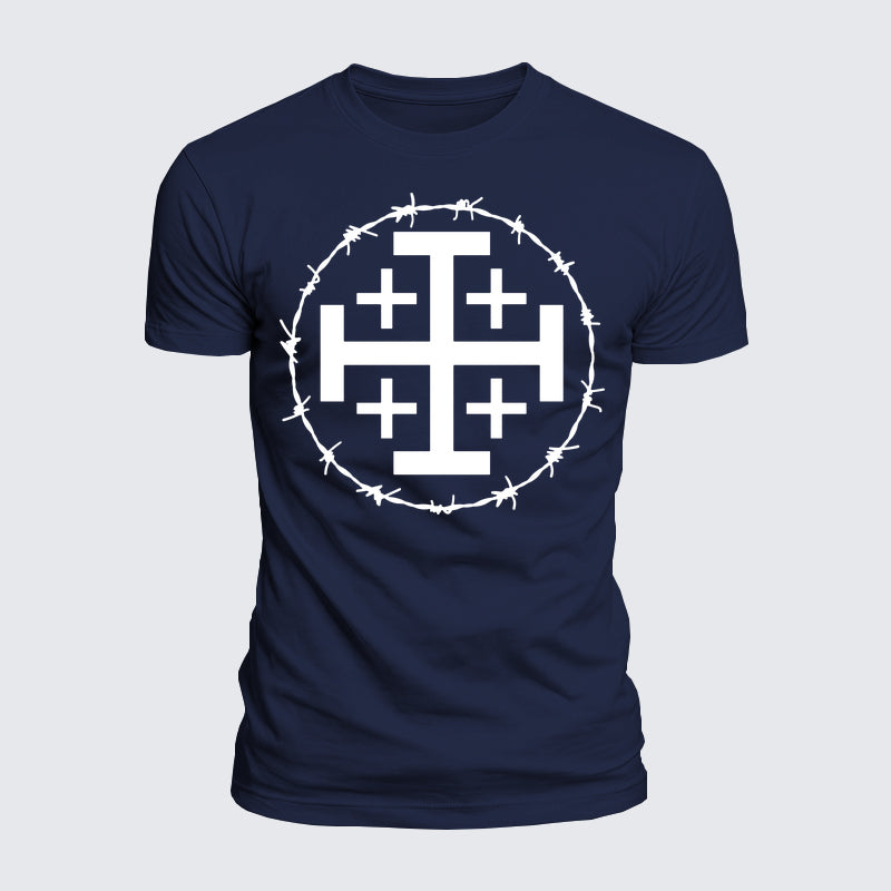 Luxe Mercerized Cotton Tee - Jerusalem Cross Barbed Wire