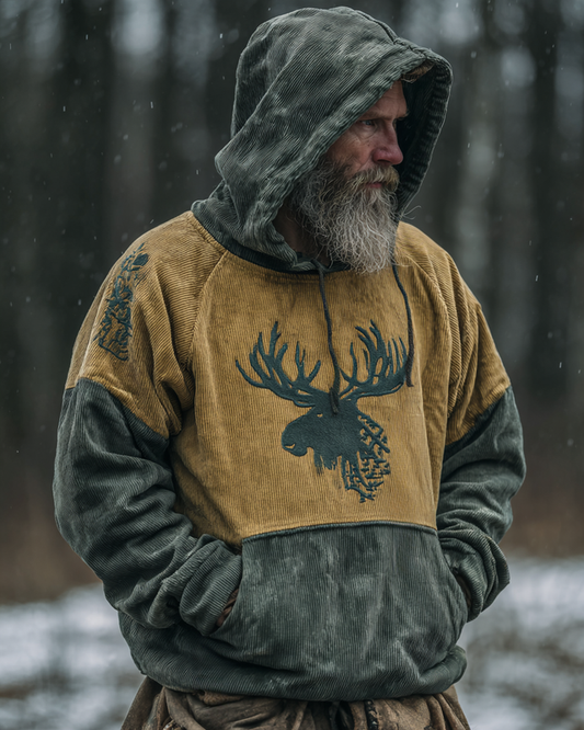 Nordic Viking Inspired Deer Retro Casual Long-Sleeve Hoodie
