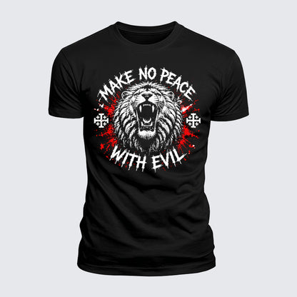 Luxe Mercerized Cotton Tee - Make No Peace with Evil Jerusalem Cross Lion