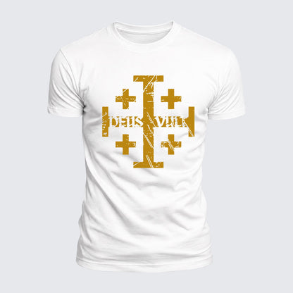 Luxe Mercerized Cotton Tee - Deus Vult + Jerusalem Cross