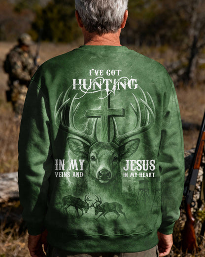 I've Got Hunting In My Veins And Jesus In My Heart Green T-Shirt