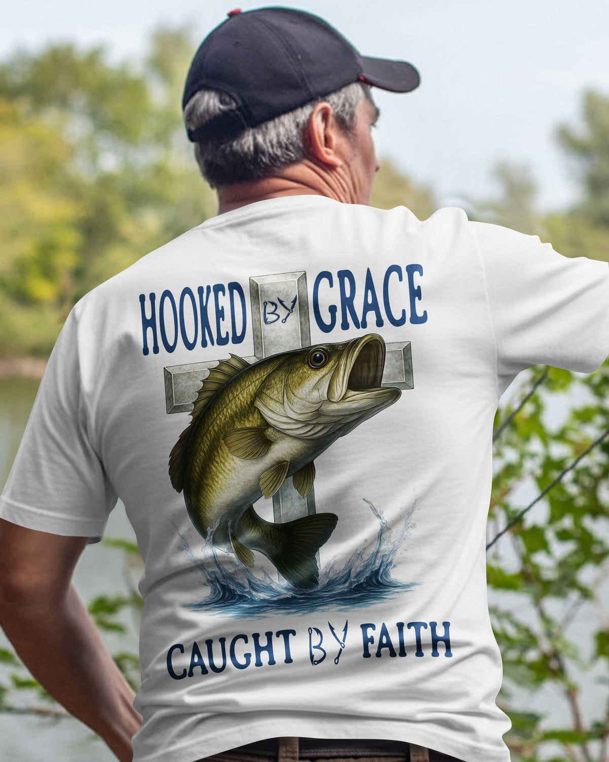 Hooked By Grace Caught By Faith All Over Print T-Shirt