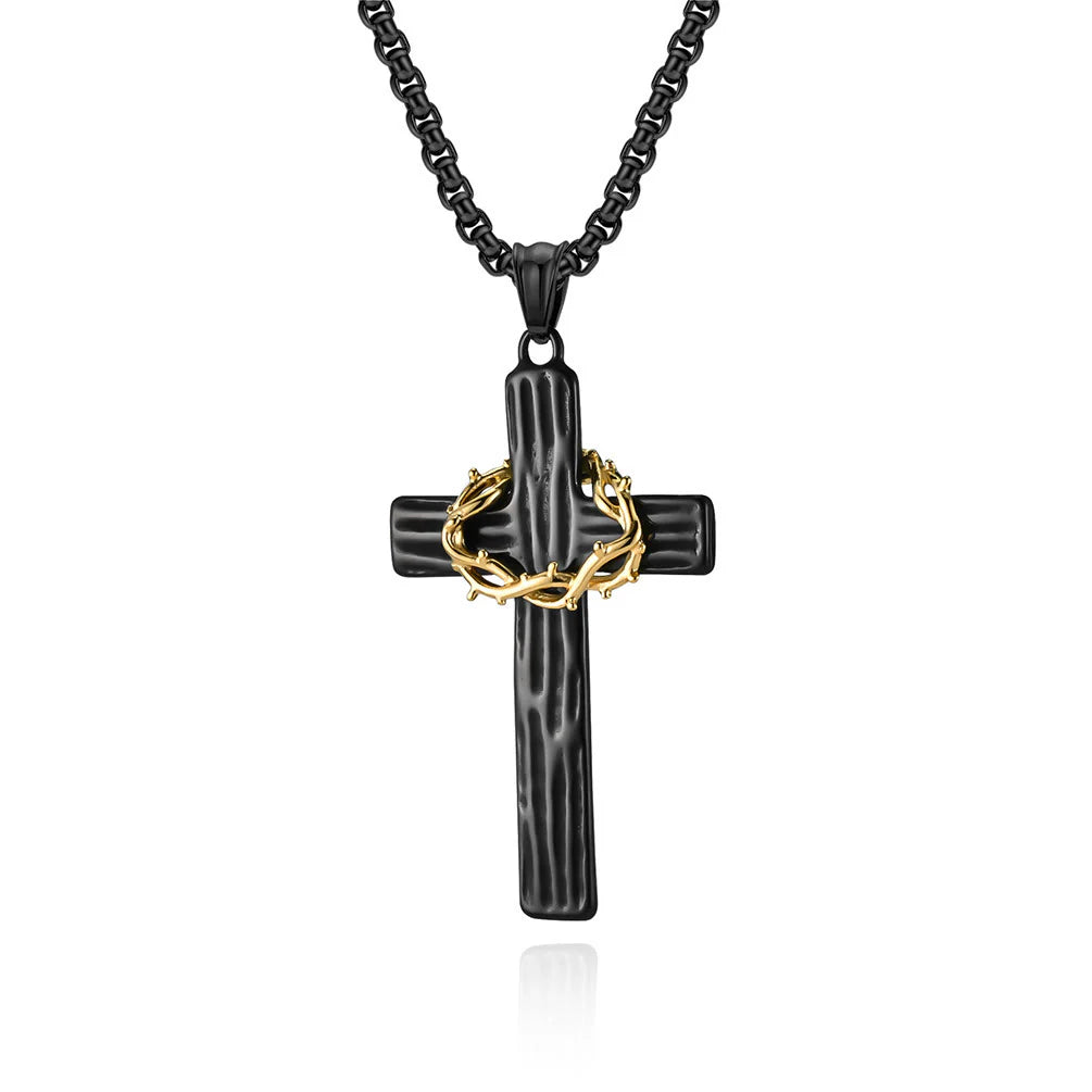 Jesus Crown Of Thorns Cross Sacred Protection Pendant Necklace