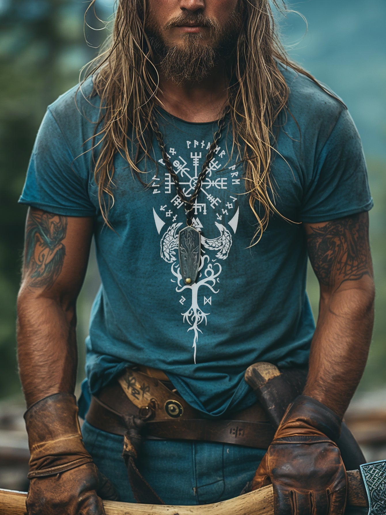 Men's Viking Printed Casual Short Sleeve T-Shirt