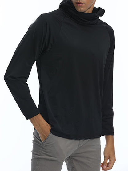 Men's Outdoor Sun Protection Breathable Cool Mask Hooded Sun Protection Long-Sleeved Top