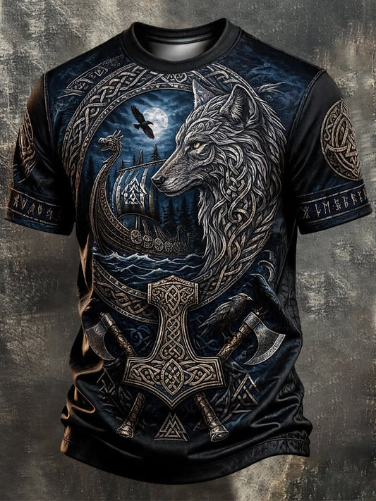 Men's Vintage Viking-Print T-Shirt