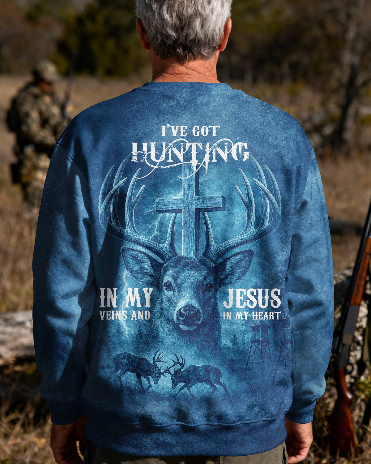 I've Got Hunting In My Veins And Jesus In My Heart Blue T-Shirt