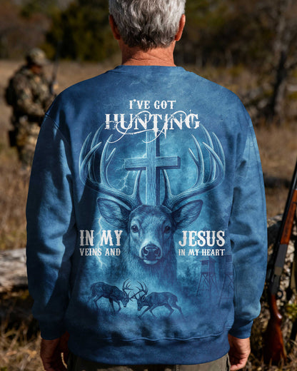 I've Got Hunting In My Veins And Jesus In My Heart Blue T-Shirt
