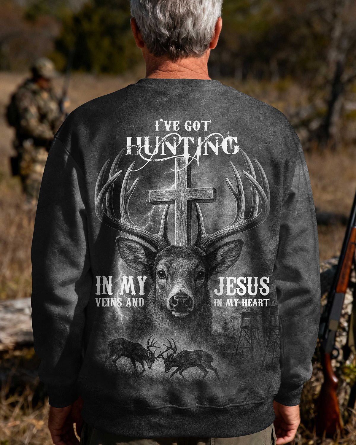 I've Got Hunting In My Veins And Jesus In My Heart Black T-Shirt