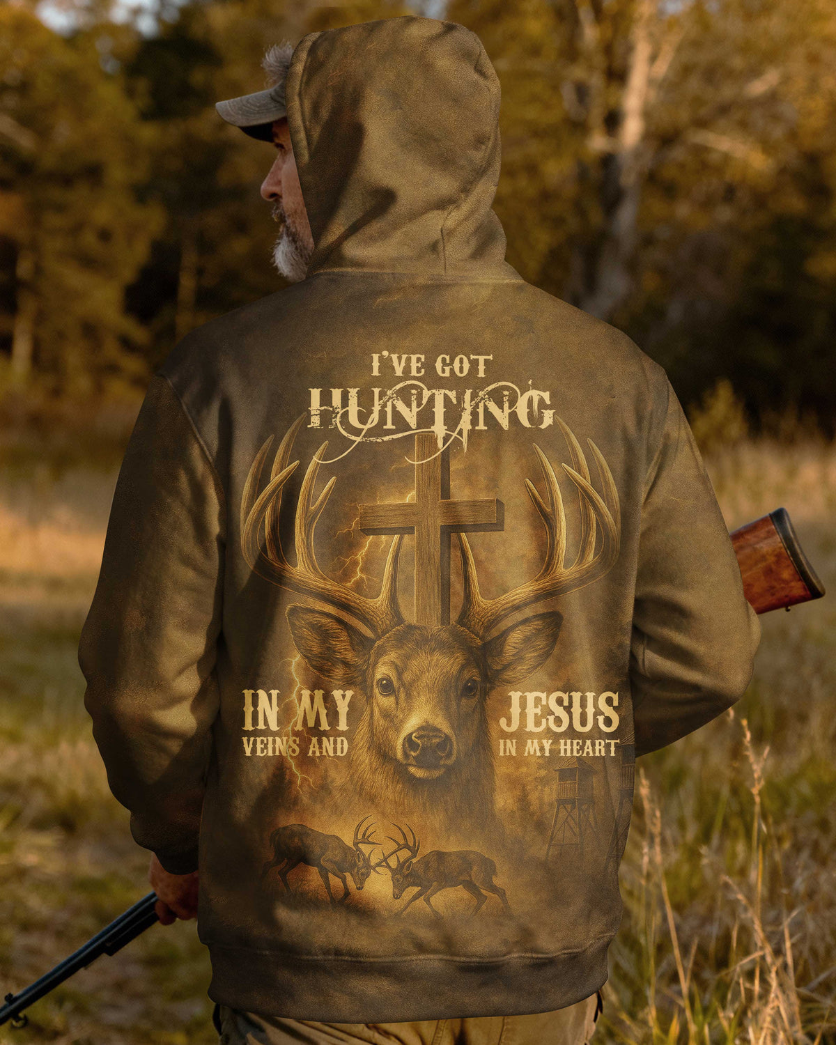 I've Got Hunting In My Veins And Jesus In My Heart All Over Print Hoodie