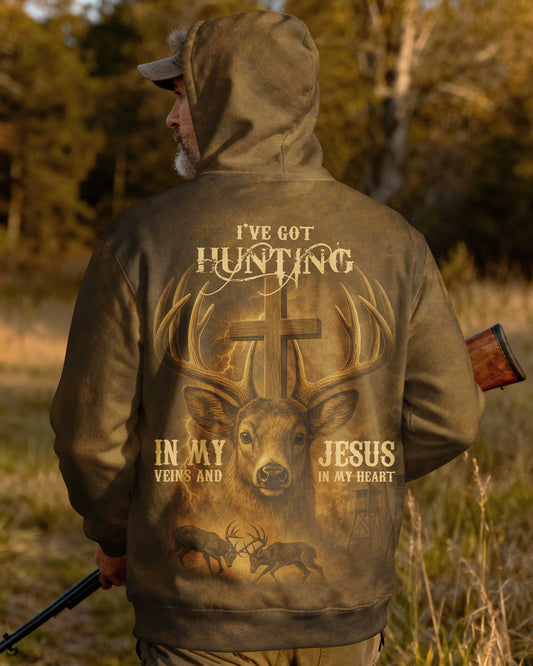 I've Got Hunting In My Veins And Jesus In My Heart All Over Print Hoodie