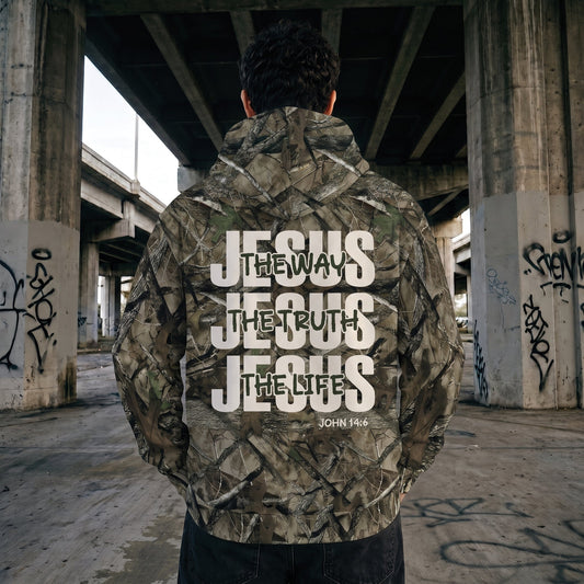 Jesus: The Way, The Truth, The Life Camo Hoodie, John 14:6 Christian Streetwear