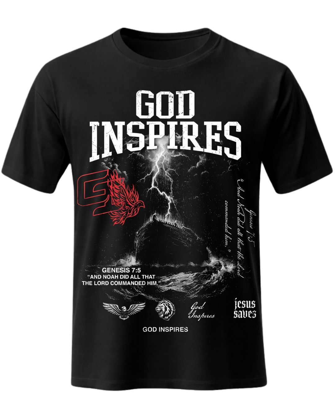 Christian Streetwear Noah's Ark Genesis 7:5 Graphic T-Shirt