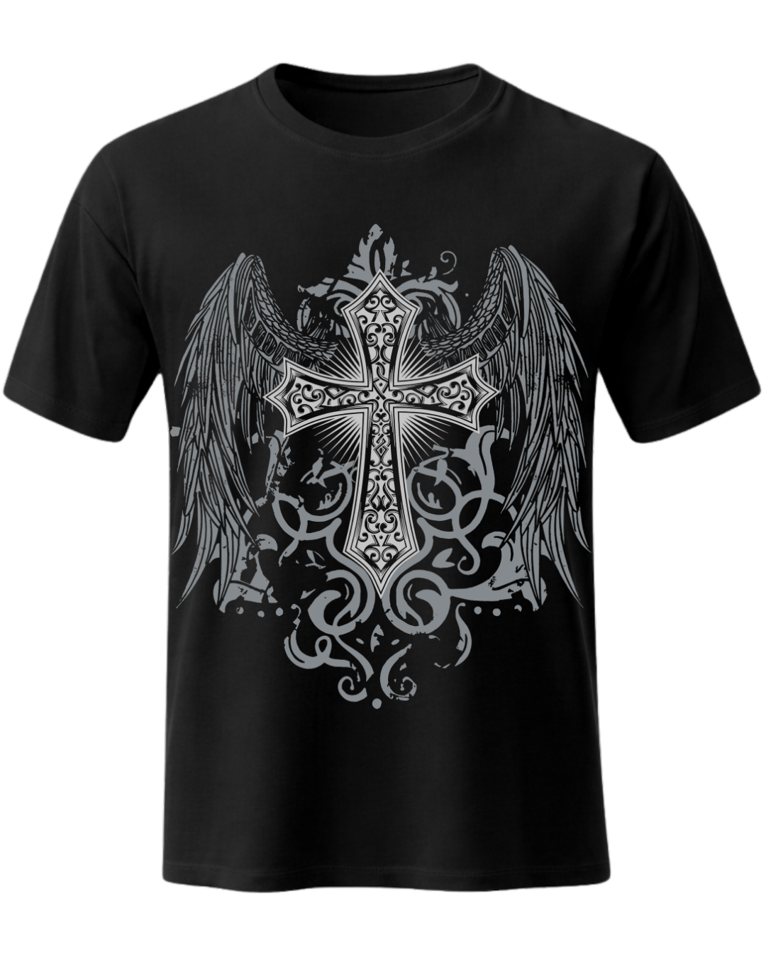 Gothic Angel Wings Cross Graphic Men's Unisex Streetwear T-Shirt