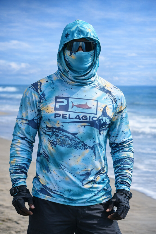 Unisex Hooded Sun Protection Cooling Long Sleeve Fishing Shirt with Face Mask