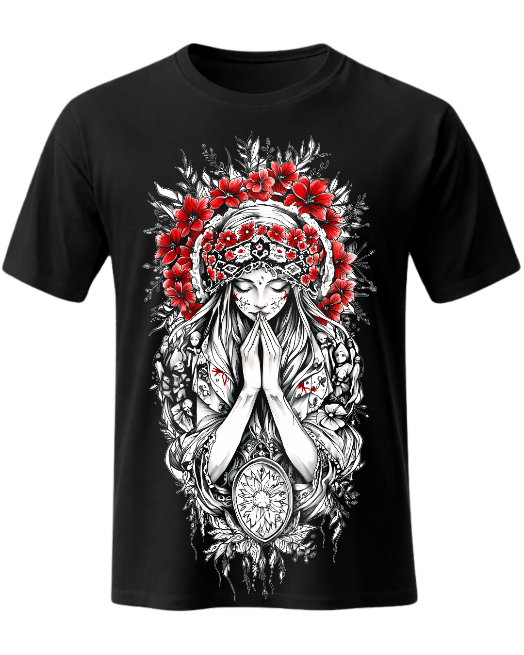 Christian Cross & Virgin Mary Double Printed Tee