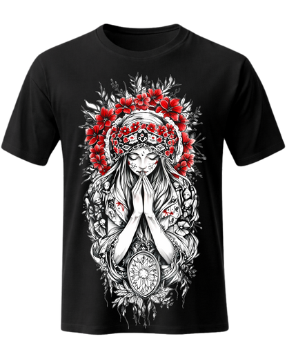 Christian Cross & Virgin Mary Double Printed Tee