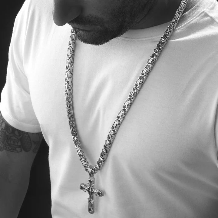 Silver Stainless Steel Tribal Cross Necklace