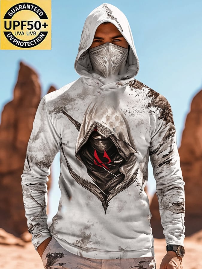 Men's Outdoor Sun Protection Breathable Cool Mask Hooded Sun Protection Long-Sleeved Top