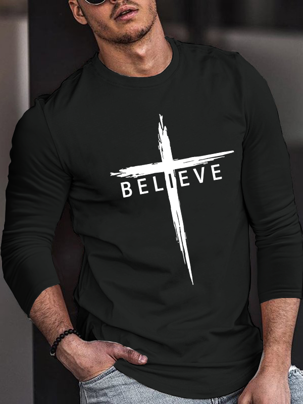Believe Christian Cross Jesus Long Sleeve T-Shirt