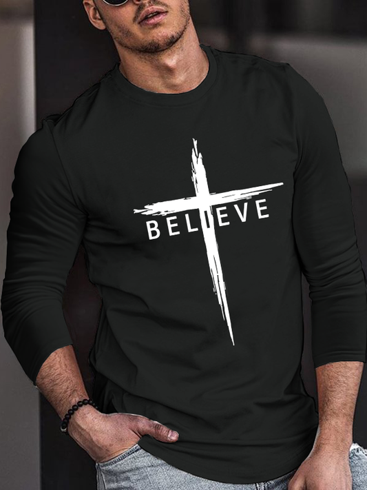 Believe Christian Cross Jesus Long Sleeve T-Shirt