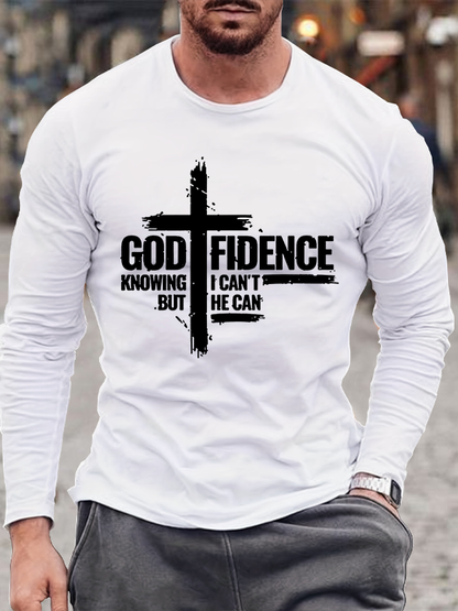 Godfidence Print Cross  Cotton Long Sleeve T-Shirt
