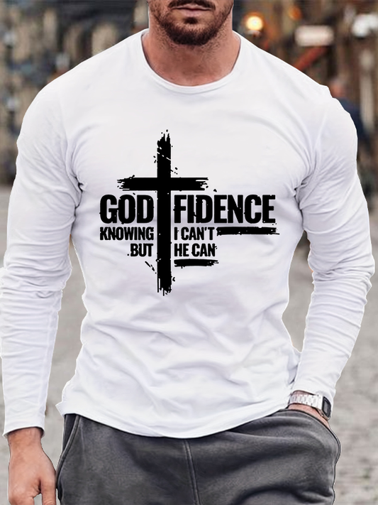 Godfidence Print Cross  Cotton Long Sleeve T-Shirt