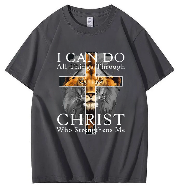 Strong Lion Cross Christian Faith Tee, Unisex Inspirational T-shirt for Men and Women