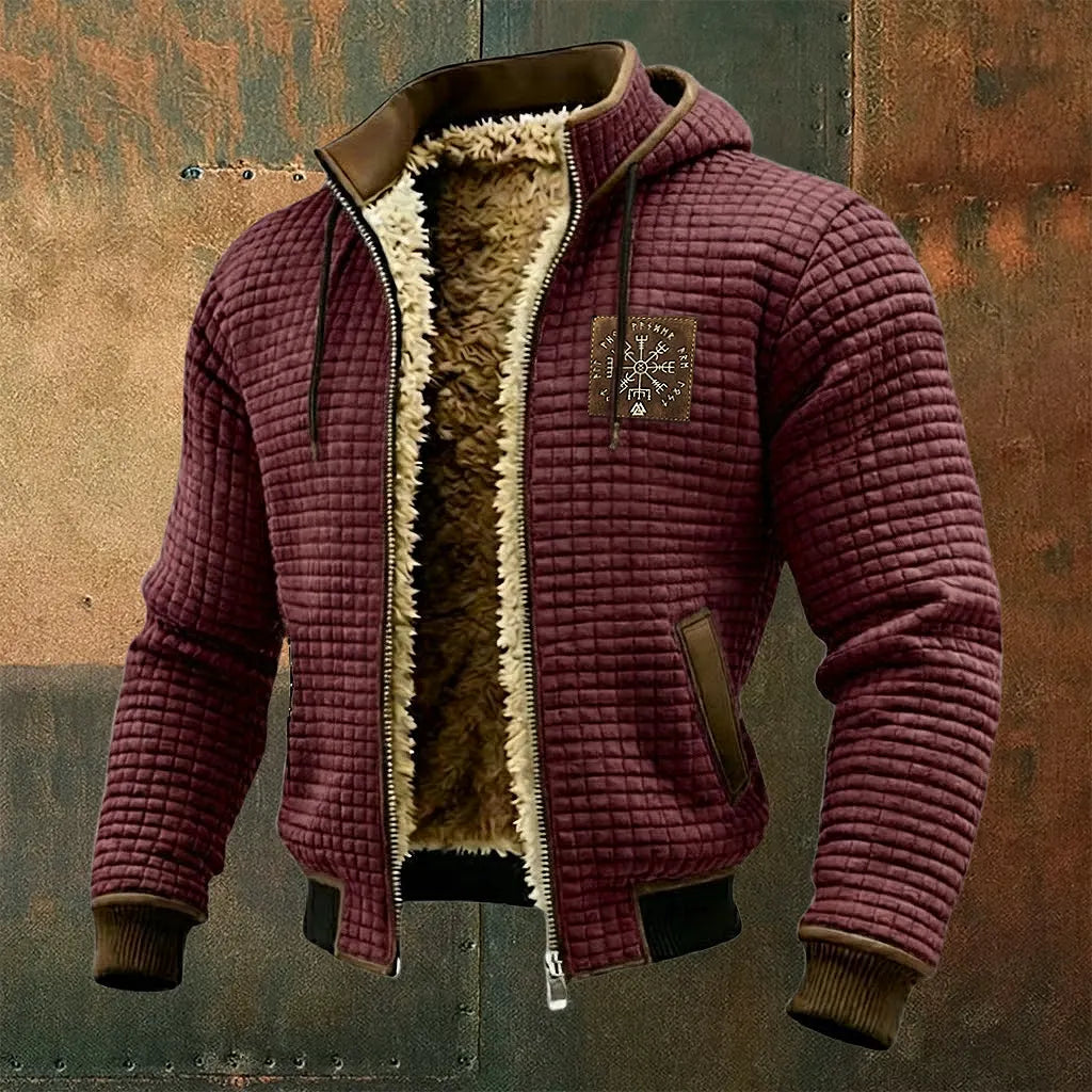 Men's Thermal Grid Jacket Fleece Shearling & Structured Waffle Zip-Up Hoodie