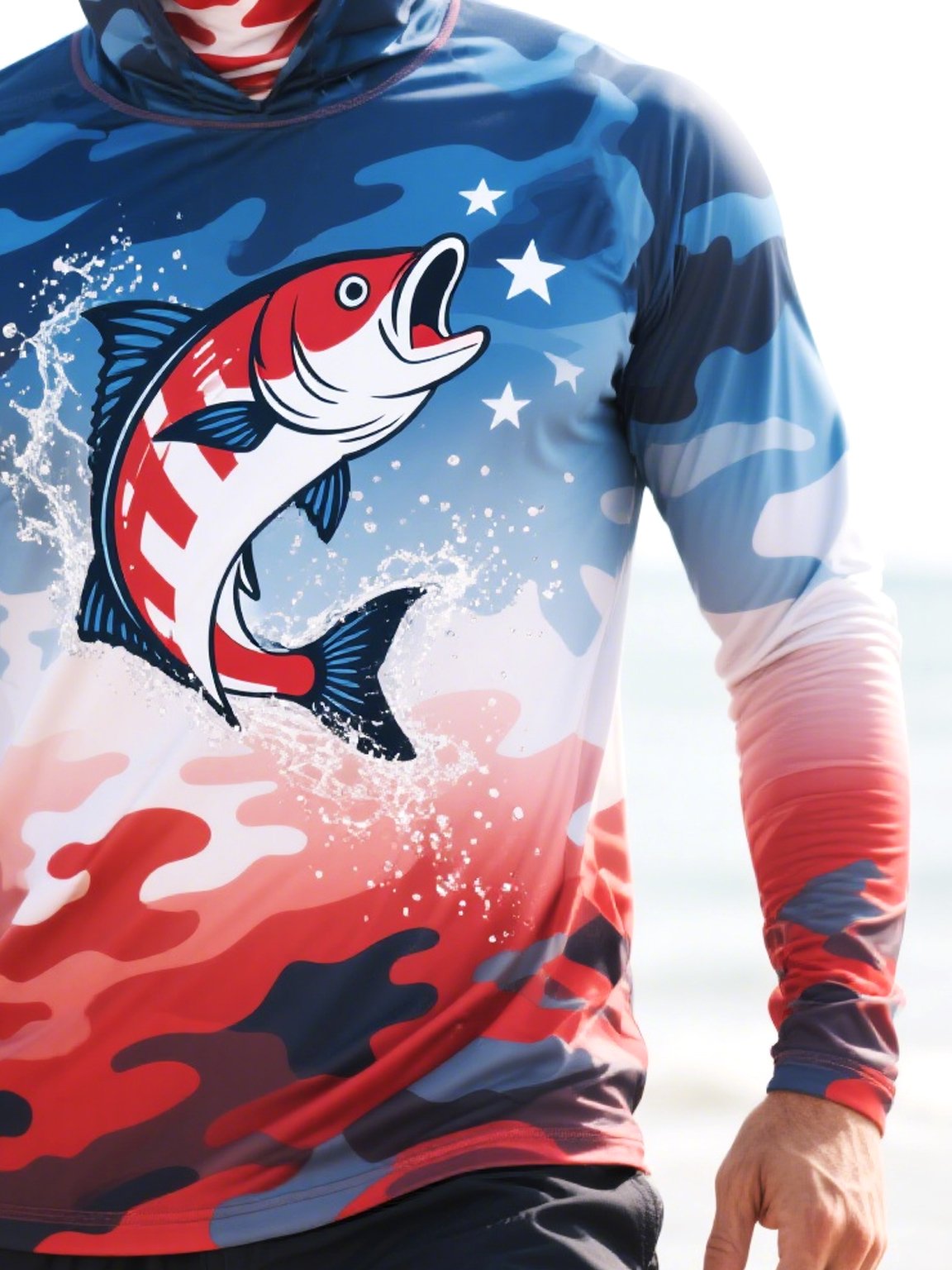 Men's Outdoor Fishing Sun Protection Breathable Cooling Mask Hooded Sun Protection Long Sleeve Top