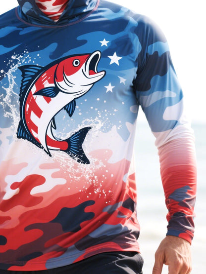 Men's Outdoor Fishing Sun Protection Breathable Cooling Mask Hooded Sun Protection Long Sleeve Top