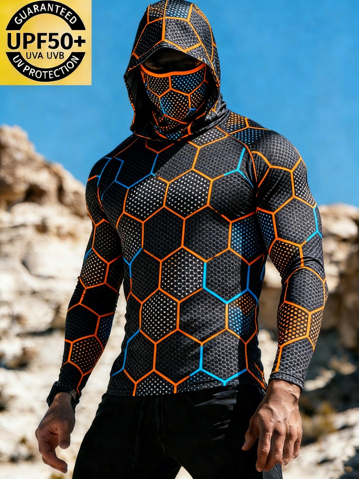 Men's Geometric Honeycomb Sun Protection Print Top