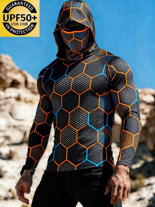 Men's Geometric Honeycomb Sun Protection Print Top