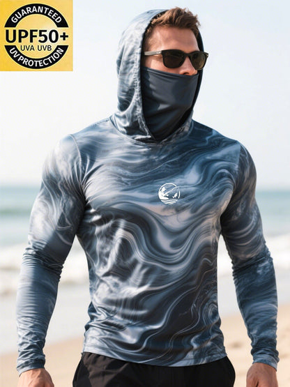 Men's Outdoor Fishing Sun Protection Breathable Cooling Mask Hooded Sun Protection Long Sleeve Top