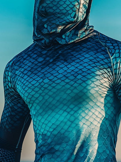 Men's Outdoor Sun Protection Breathable Cool Mask Hooded Sun Protection Long-Sleeved Top