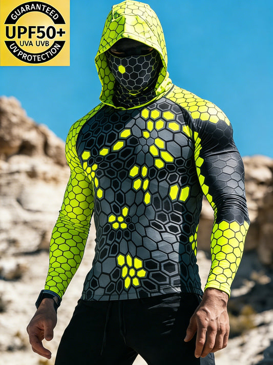 Men's Hexagon Neon Lime Yellow Sun Protection Print Top