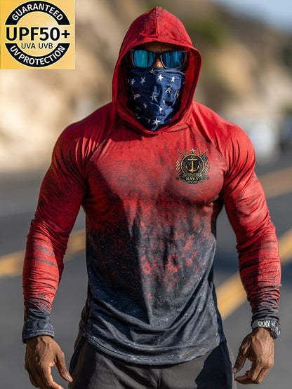 Men's Navy Outdoor Sun Protection Breathable Hooded Long-Sleeved Sunscreen Shirt
