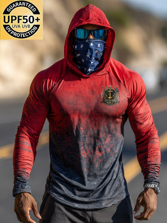 Men's Navy Outdoor Sun Protection Breathable Hooded Long-Sleeved Sunscreen Shirt